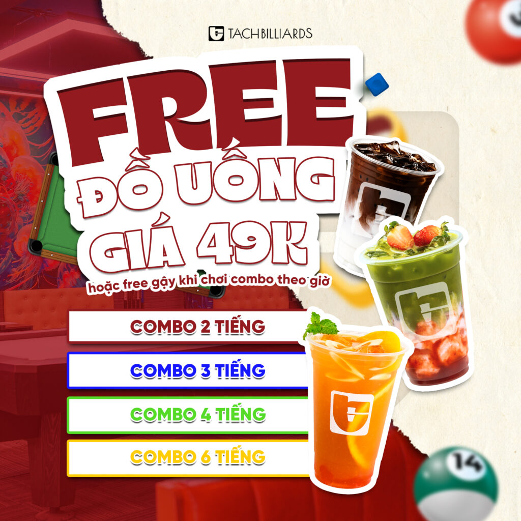 Tặng Free đồ uống giá 49K, khi chơi Billiards theo Combo